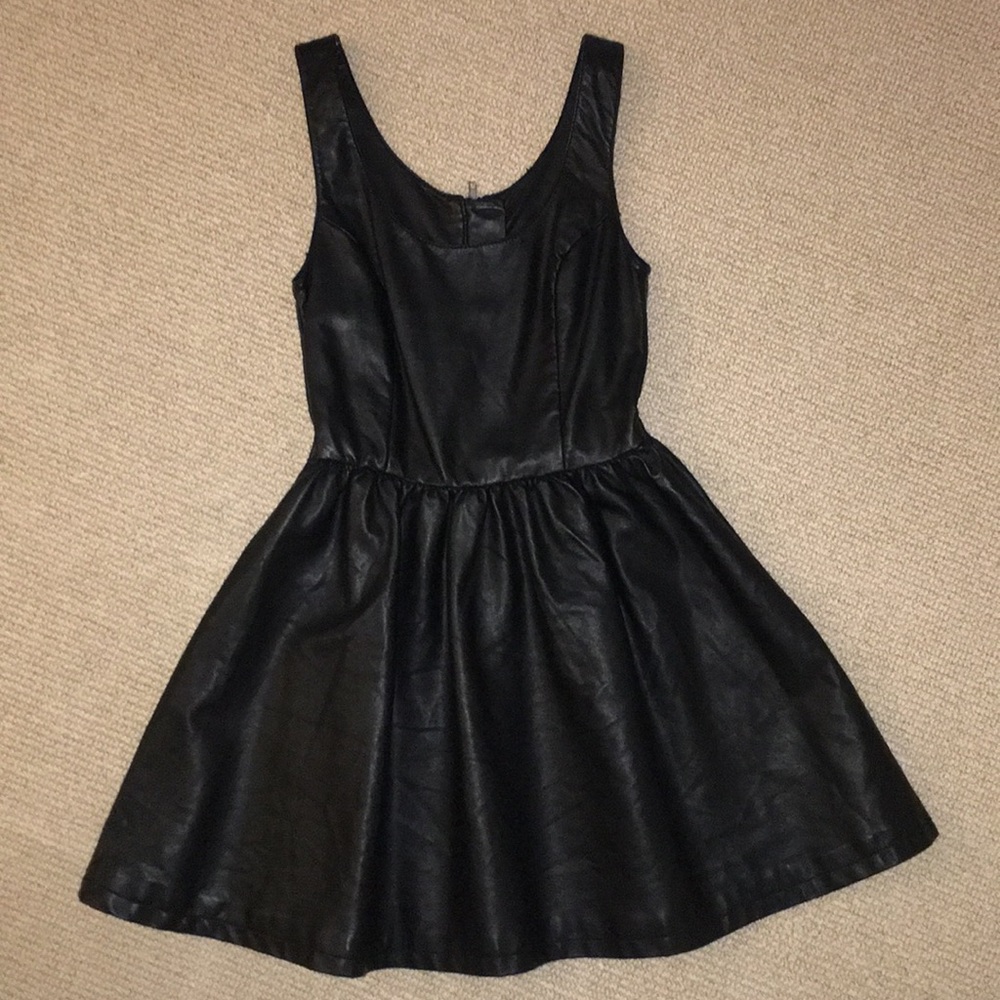 Black faux leather skater dress